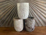 NEW Hand Carved Wooden Palm Tree Pot - BOHO Style  -  3 Colours Available