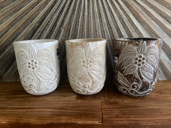 NEW Hand Carved Wooden Palm Tree Pot - BOHO Style - 3 Colours Available