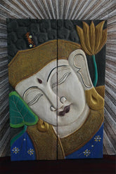 Balinese Hand Carved Wood Hinged Buddha Wall Panel - Bali Buddha Wall Panel 60cm