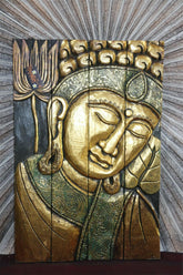 Balinese Hand Carved Wood Hinged Buddha Wall Panel - Bali Buddha Wall Panel 60cm