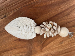 NEW Hand Crafted Balinese Shell-Leaf Keyring or Bag Tag - Bali Boho Shell Tassel
