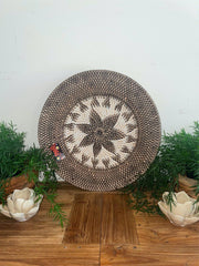 NEW Bali Woven Rattan Platter with Motif - Balinese Woven Rattan Wall Art 40cm