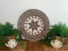 NEW Bali Woven Rattan Platter with Motif - Balinese Woven Rattan Wall Art 40cm