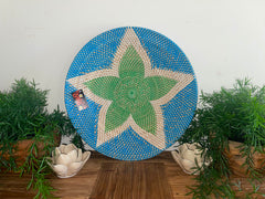 NEW Bali Woven Rattan Platter with Motif - Balinese Woven Rattan Wall Art 40cm