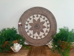 NEW Bali Woven Rattan Platter with Motif - Balinese Woven Rattan Wall Art 50cm