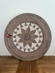 NEW Bali Woven Rattan Platter with Motif - Balinese Woven Rattan Wall Art 50cm