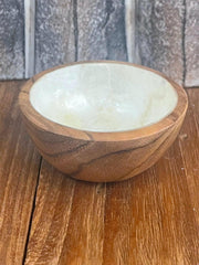 NEW Balinese Hand Crafted Teak Wooden Bowl w/Capiz Shell Trim 7cm