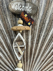 NEW Balinese Timber WELCOME Sign Rowboat/Driftwood/Shells