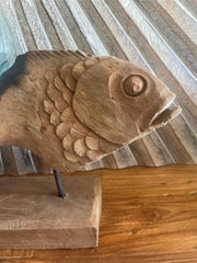 Balinese Blown Glass Bowl on Carved Fish Wood Bali Molten Glass or Slump Bowl