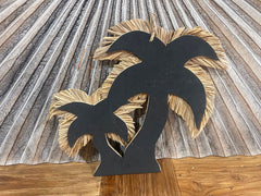 Balinese Hand Crafted Double Palm Tree Wall Art w/Shell Trim - Bali Palm Tree