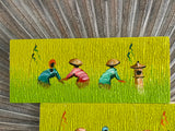 Balinese Canvas Rice Farmer Painting w/Bali Carved Frame - Bali Painting 50x20cm
