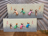 Balinese Canvas Rice Farmer Painting w/Bali Carved Frame - Bali Painting 50x20cm