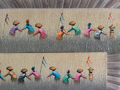 Balinese Canvas Rice Farmer Painting w/Bali Carved Frame - Bali Painting 50x20cm