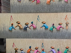 Balinese Canvas Rice Farmer Painting w/Bali Carved Frame - Bali Painting 50x20cm