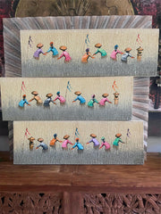 Balinese Canvas Rice Farmer Painting w/Bali Carved Frame - Bali Painting 50x20cm