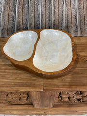 Balinese Hand Crafted Teak & Capiz Shell Divided Bowl / Platter - Bali Platter S