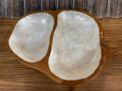 Balinese Hand Crafted Teak & Capiz Shell Divided Bowl / Platter - Bali Platter S
