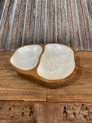 Balinese Hand Crafted Teak & Capiz Shell Divided Bowl / Platter - Bali Platter S