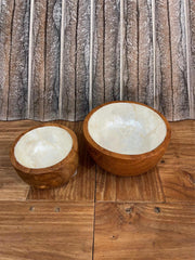 Balinese Hand Crafted Teak & Capiz Shell Bowl / Platter - Bali Teak Wood Bowl