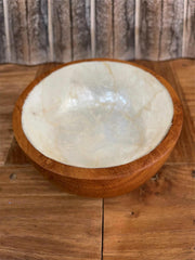 Balinese Hand Crafted Teak & Capiz Shell Bowl / Platter - Bali Teak Wood Bowl