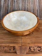 Balinese Hand Crafted Teak & Capiz Shell Bowl / Platter - Bali Teak Wood Bowl