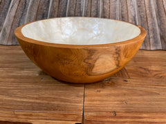Balinese Hand Crafted Teak & Capiz Shell Bowl / Platter - Bali Teak Wood Bowl