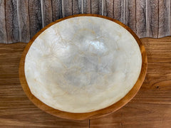 Balinese Hand Crafted Teak & Capiz Shell Bowl / Platter - Bali Teak Wood Bowl