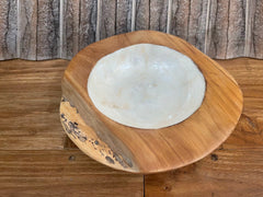 Balinese Hand Crafted Teak & Capiz Shell Bowl / Platter - Bali Teak Wood Bowl