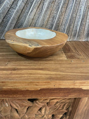 Balinese Hand Crafted Teak & Capiz Shell Bowl / Platter - Bali Teak Wood Bowl
