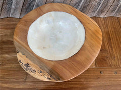Balinese Hand Crafted Teak & Capiz Shell Bowl / Platter - Bali Teak Wood Bowl