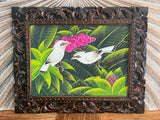 Tropical Balinese Bird Canvas Painting w/Bali Carved Frame - Tropical Painting