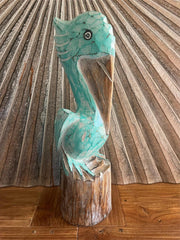 NEW Balinese Hand Carved Wooden Pelican Sculpture - Wooden Bali Pelican 35cm