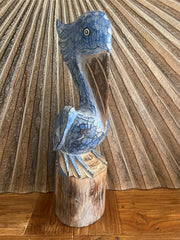 NEW Balinese Hand Carved Wooden Pelican Sculpture - Wooden Bali Pelican 35cm