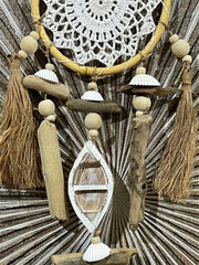 NEW Balinese Handmade Dream Catcher w/Boat/Shell/Pebble Trim - Bali Dream Catch