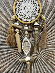 NEW Balinese Handmade Dream Catcher w/Boat/Shell/Pebble Trim - Bali Dream Catch