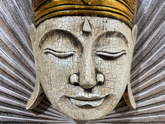NEW Balinese Hand Carved Wooden Buddha Mask - 40cm - Bali Buddha Wall Art