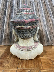 New Balinese Hand Coloured Concrete Buddha Head Statue / Sculpture