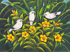 Balinese Canvas Tropical Bird Painting w/Bali Carved Frame - Bali Painting