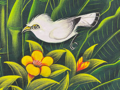 Balinese Canvas Tropical Bird Painting w/Bali Carved Frame - Bali Painting