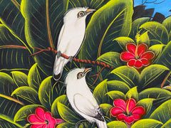Balinese Canvas Tropical Bird Painting w/Bali Carved Frame - Bali Painting