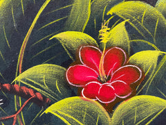 Balinese Canvas Tropical Bird Painting w/Bali Carved Frame - Bali Painting