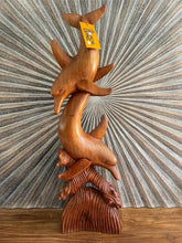 NEW Balinese Hand Carved Wooden Double Dolphin Sculpture - Bali Dolphin Carving