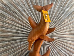 NEW Balinese Hand Carved Wooden Double Dolphin Sculpture - Bali Dolphin Carving