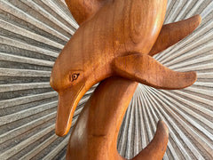 NEW Balinese Hand Carved Wooden Double Dolphin Sculpture - Bali Dolphin Carving