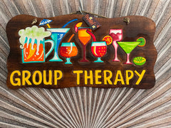 NEW Hand Crafted & Carved TIKI GROUP THERAPY Sign Tropical Island Bali Bar Sign