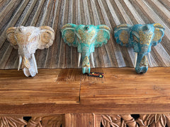 NEW Balinese Hand Carved Wooden Elephant Head Wall Art - Bali Elephant Art Small