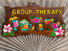 NEW Hand Crafted & Carved TIKI GROUP THERAPY Sign Tropical Island Bali Bar Sign