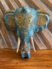 NEW Balinese Hand Carved Wooden Elephant Head Wall Art - Bali Elephant Art Small