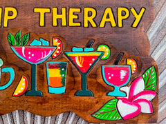 NEW Hand Crafted & Carved TIKI GROUP THERAPY Sign Tropical Island Bali Bar Sign