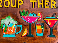 NEW Hand Crafted & Carved TIKI GROUP THERAPY Sign Tropical Island Bali Bar Sign